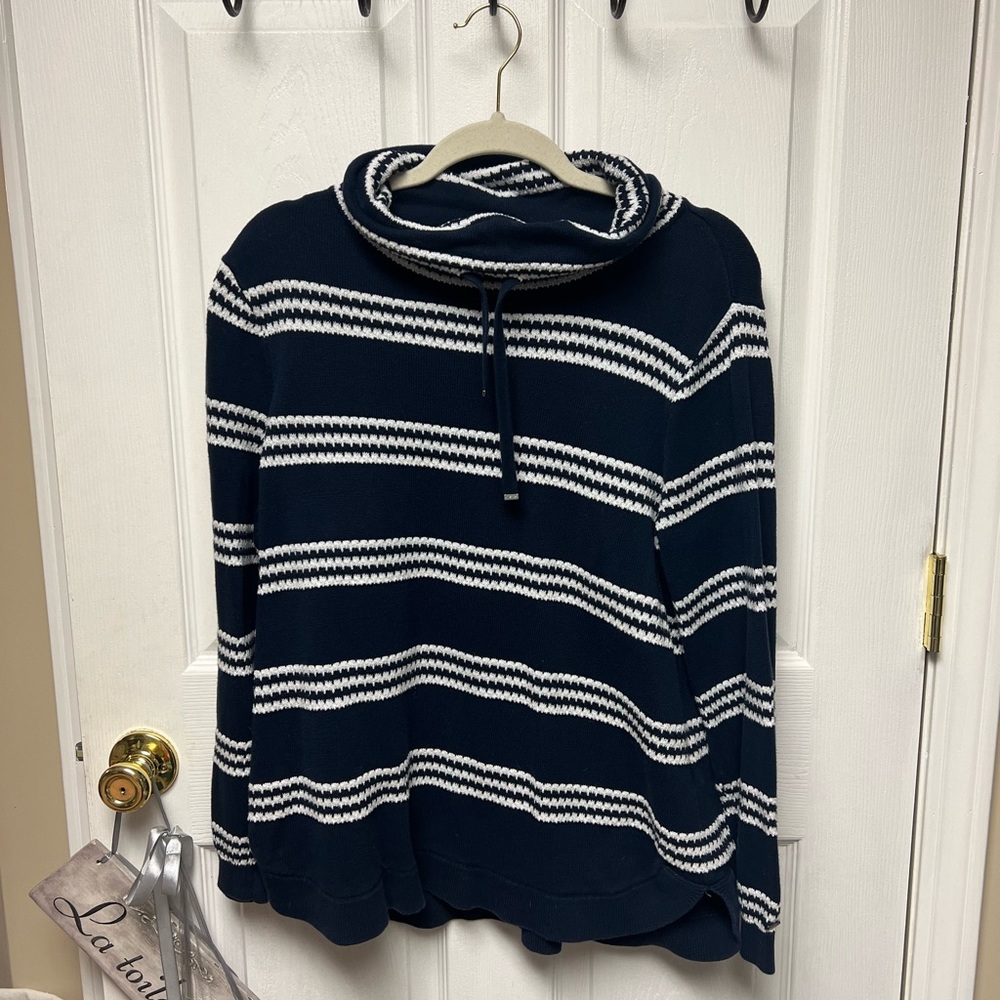 Striped sweater with cowl neck